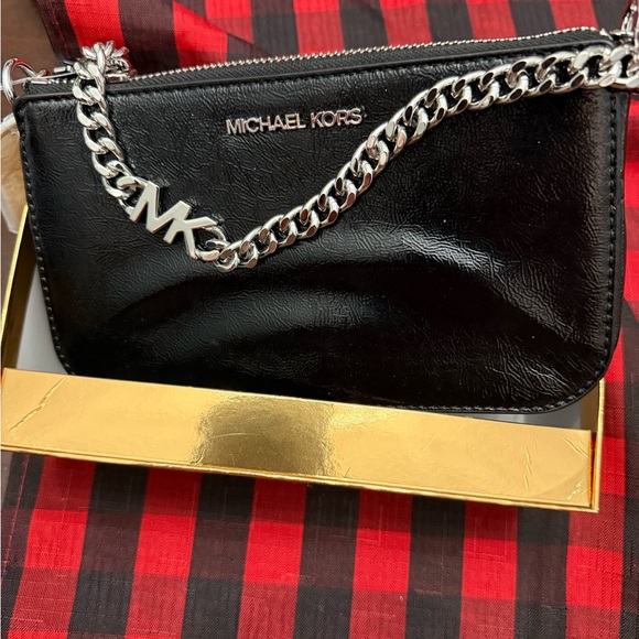 Michael Kors Black Pouchette with MK Silver Chain
